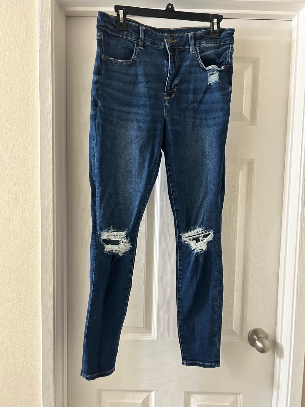 American Eagle Outfitters Dark Blue Distressed Skinny Jeans